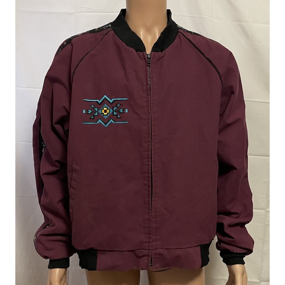 VTG Davis James Santa Fe Southwestern Blanket Lined Canvas Jacket Purple XL USA